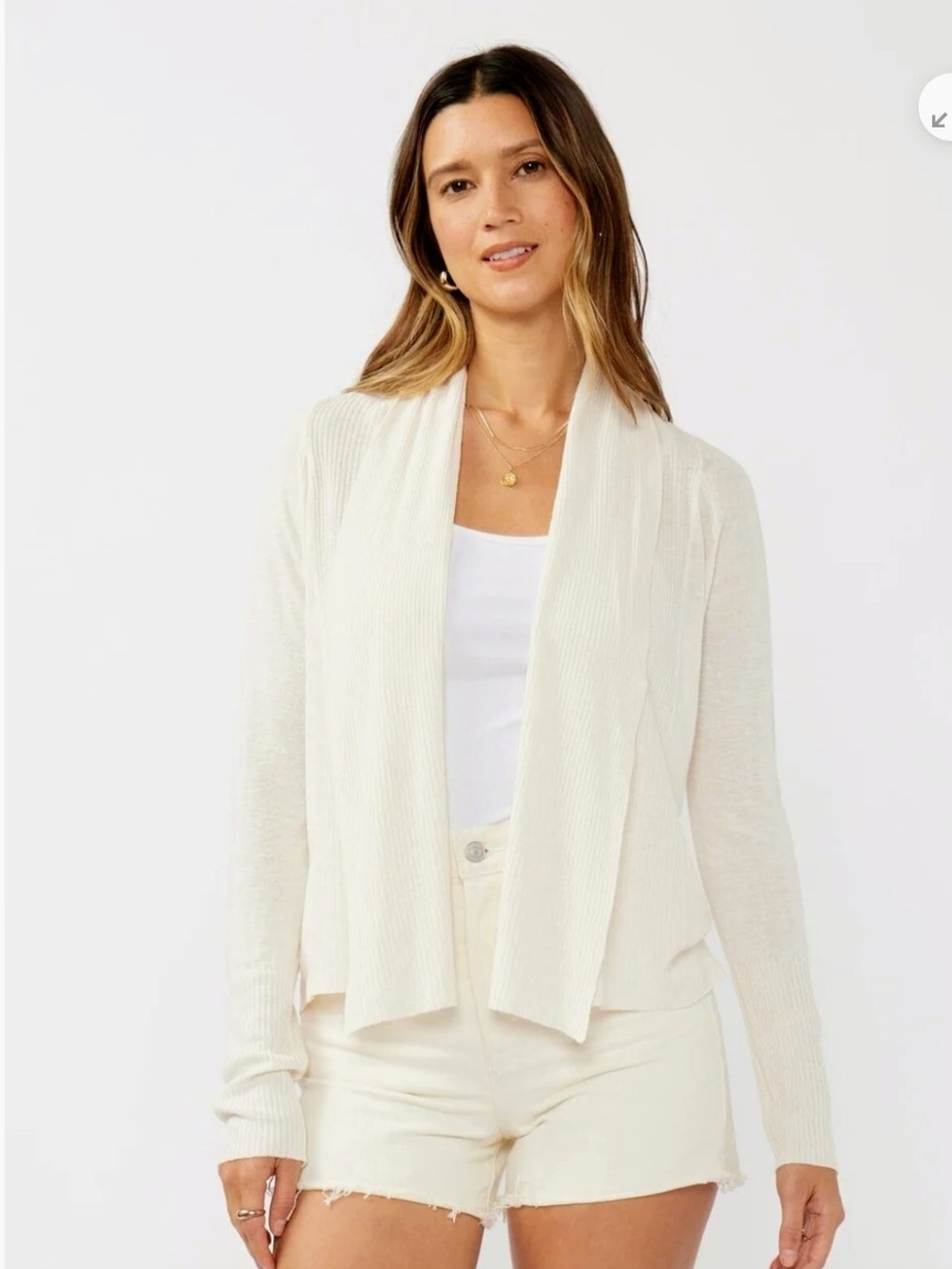 NIC+ZOE Cream Open-Front Draped Cardigan